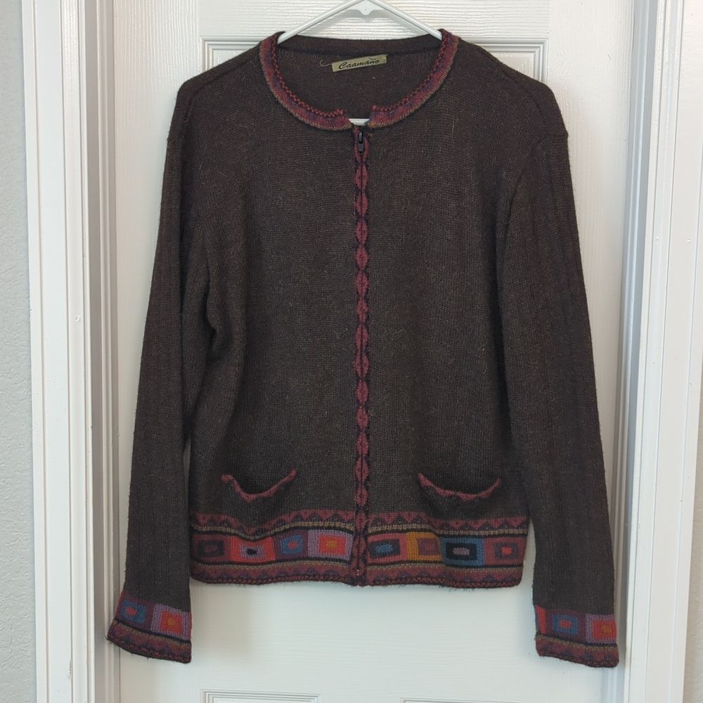 Caamano zip up sweater front pockets 100% alpaca size XL
